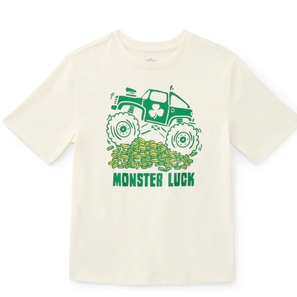 Way to Celebrate Kids‎ Monster Luck St Patricks Day Graphic Tee Cream Green L